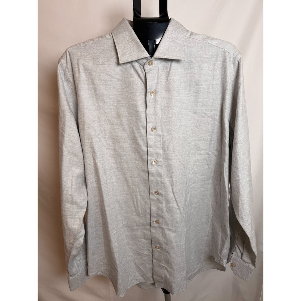 ELEVENTY PLATINUM, Cotton Lyocell Herringbone Dress Shirt  Super Soft, Mens XXL